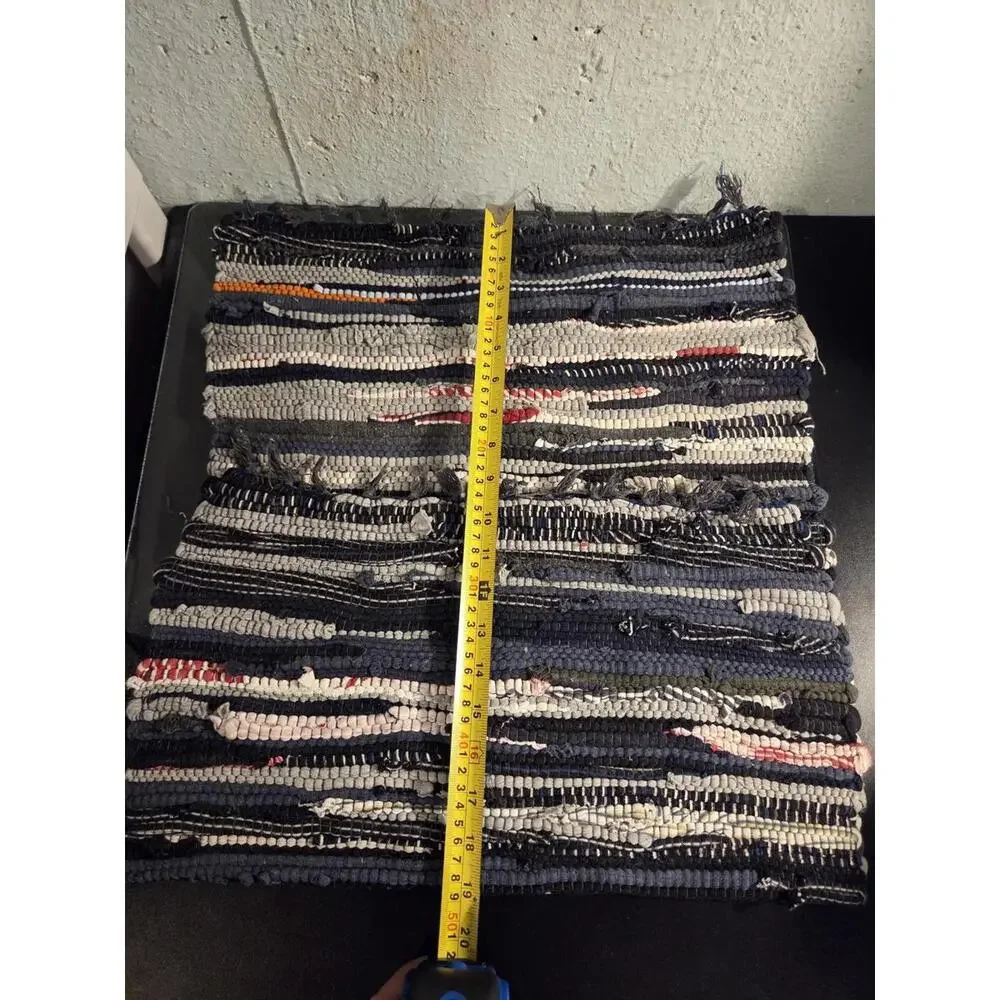 Shag Hand-Knotted Rug | 29 x 18 - Red Blue White Gray
